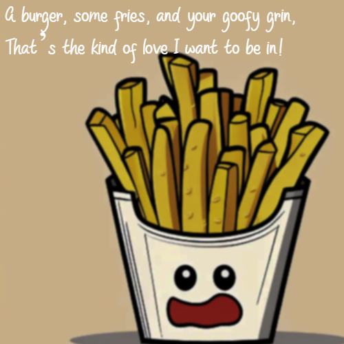 A burger, some fries, and your goofy grin, That’s the kind of love I want to be in!