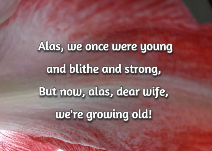 Alas, we once were young  and blithe and strong, But now, alas, dear wife, we're growing old!