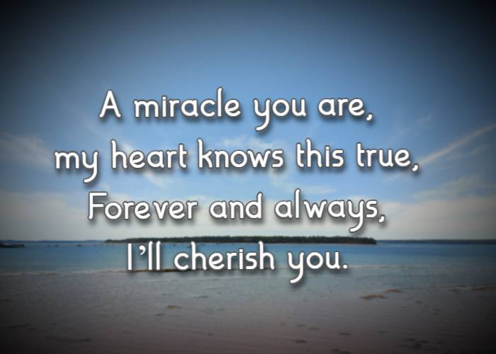 A miracle you are, my heart knows this true, Forever and always, I’ll cherish you.