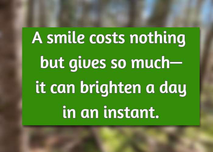 A smile costs nothing but gives so much—it can brighten a day in an instant.