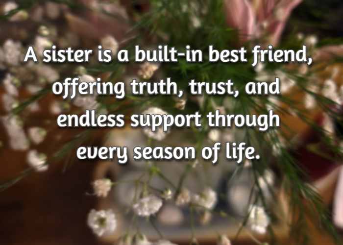 A sister is a built-in best friend, offering truth, trust, and endless support through every season of life.