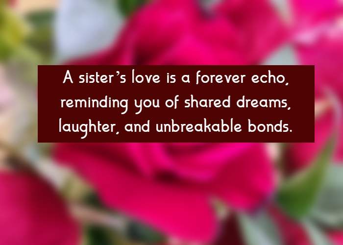 A sister’s love is a forever echo, reminding you of shared dreams, laughter, and unbreakable bonds.