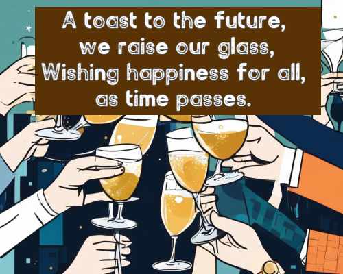 A toast to the future, we raise our glass, Wishing happiness for all, as time passes.