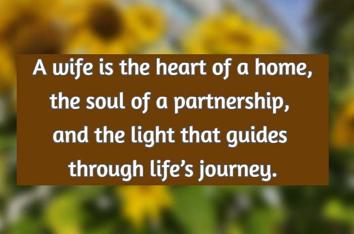 A wife is the heart of a home,  the soul of a partnership, and the light that guides through life’s journey.