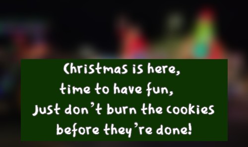 Christmas is here, time to have fun, Just don’t burn the cookies before they’re done!