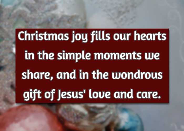 Christmas joy fills our hearts in the simple moments we share, and in the wondrous gift of Jesus' love and care.