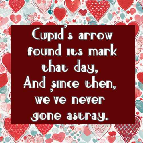 Cupid's arrow found its mark that day and since then, we've never gone astray.