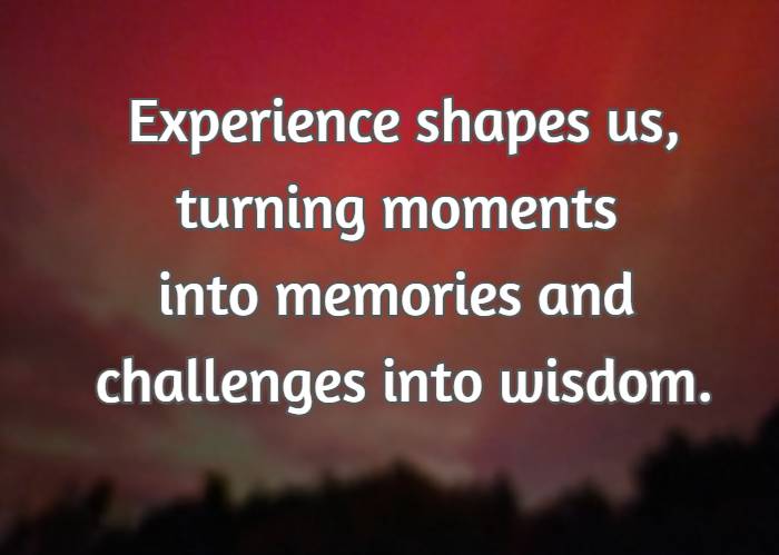 Experience shapes us, turning moments into memories and challenges into wisdom.