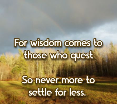 For wisdom comes to those who quest So never more to settle for less.