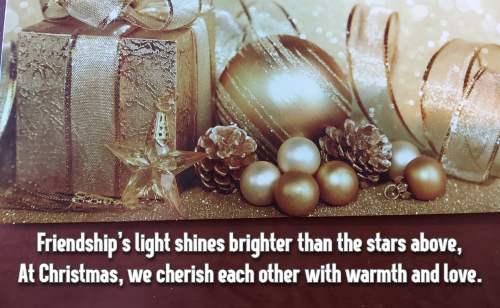 Friendship's light shines brighter than the stars above, At Christmas, we cherish each other with warmth and love.