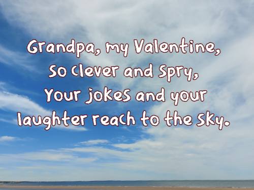 Grandpa, my Valentine, so clever and spry,  Your jokes and your laughter reach to the sky.