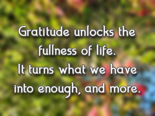 Gratitude unlocks the fullness of life. It turns what we have into enough, and more.