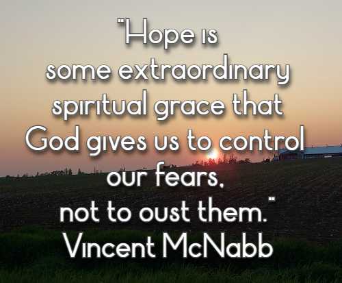 Hope is some extraordinary spiritual grace that God gives us to control our fears, not to oust them. Vincent McNabb