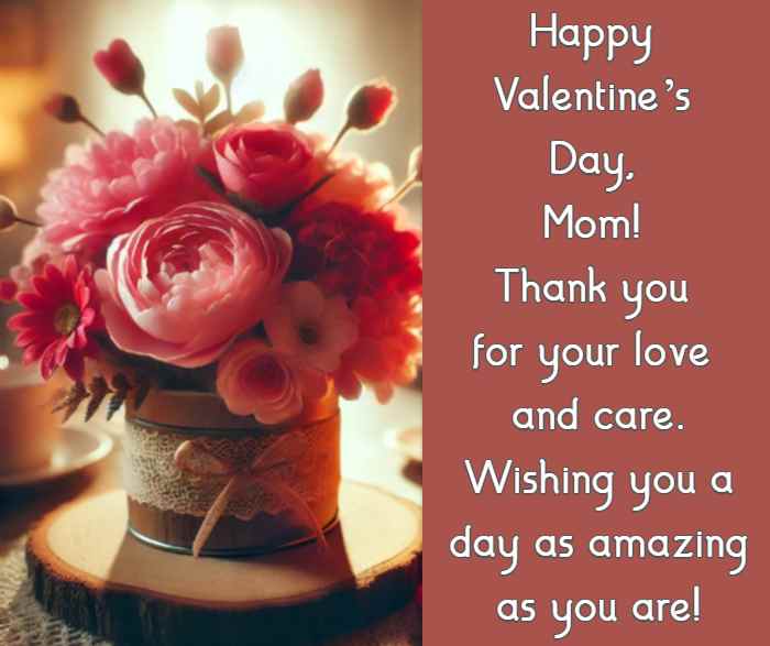 Happy Valentine’s Day, Mom! Thank you for your love and care. Wishing you a day as amazing as you are!