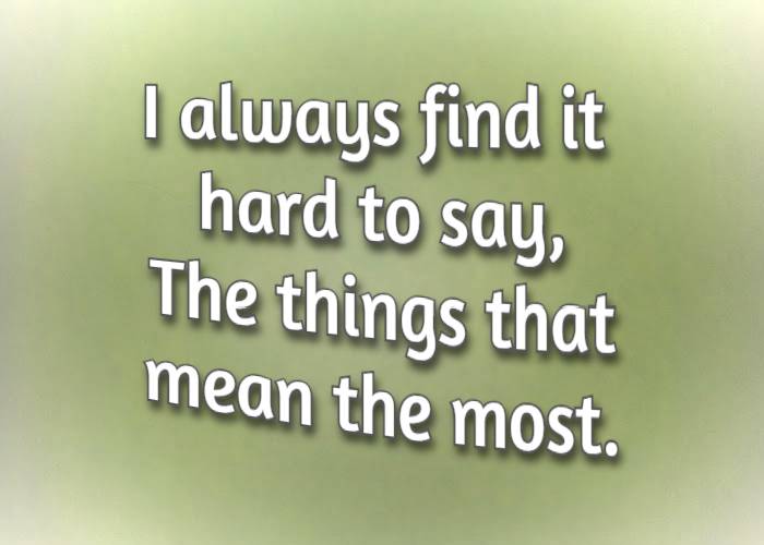 I always find it hard to say, The things that mean the most.