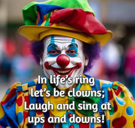 In life’s ring let’s be clowns; Laugh and sing at ups and downs!