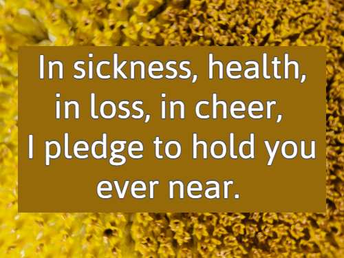 In sickness, health, in loss, in cheer, I pledge to hold you ever near.