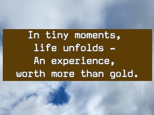 In tiny moments, life unfolds— An experience, worth more than gold.