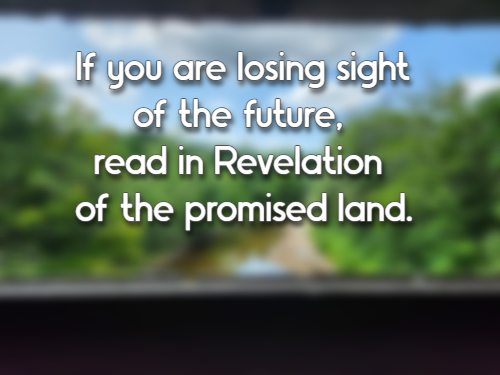 If you are losing sight of the future, read in Revelation of the promised land.