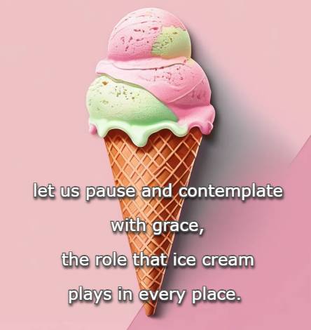 let us pause and contemplate with grace, The role that ice cream plays in every place.