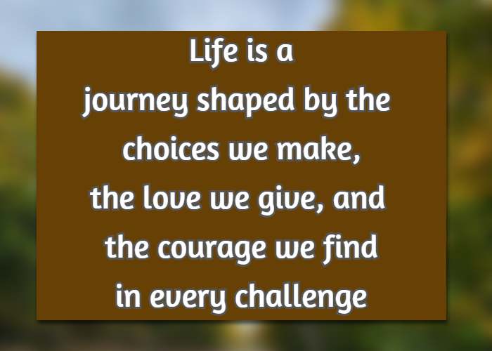 Life is a journey shaped by the choices we make, the love we give, and the courage we find in every challenge