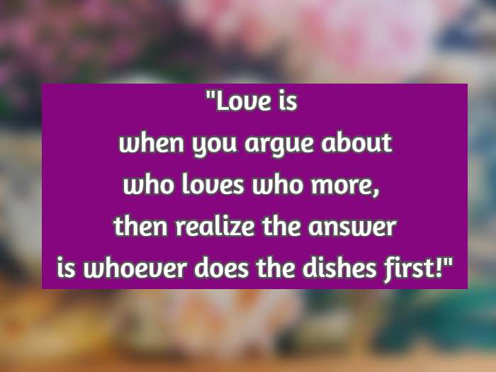 Love is when you argue about who loves who more, then realize the answer is whoever does the dishes first!