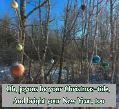 Oh, joyous be your Christmas-tide, And bright your New Year, too