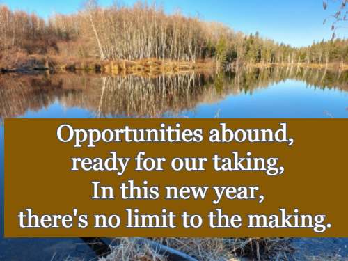 Opportunities abound, ready for our taking, In this new year, there's no limit to the making.