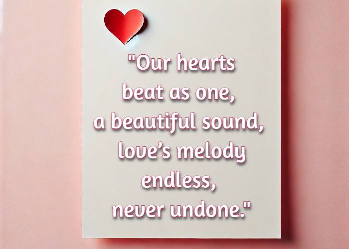 Our hearts beat as one, a beautiful sound, love’s melody endless, never undone.