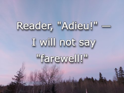 Reader, Adieu! — I will not say farewell!