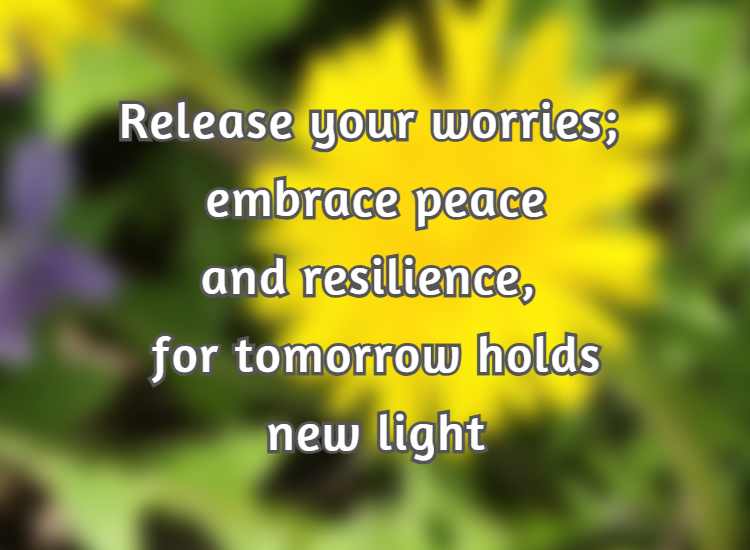 Release your worries; embrace peace and resilience, for tomorrow holds new light