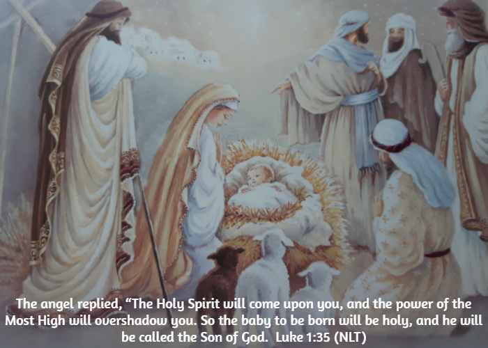 The angel replied, The Holy Spirit will come upon you, and the power of the Most High will overshadow you. So the baby to be born will be holy, and he will be called the Son of God. Luke 1:35 (NLT)