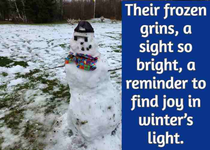 Their frozen grins, a sight so bright, a reminder to find joy in winter’s light.