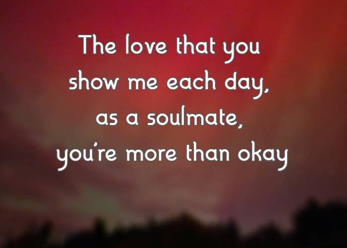 The love that you show me each day, as a soulmate, you're more than okay