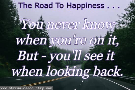 the road to happiness. . . You never know when you're on it, But - you'll see it when looking back.