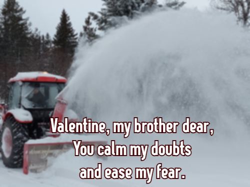 Valentine, my brother dear,  You calm my doubts and ease my fear.