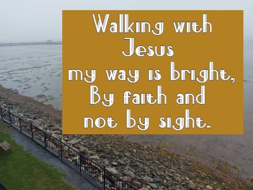 Walking with Jesus my way is bright, By faith and not by sight.