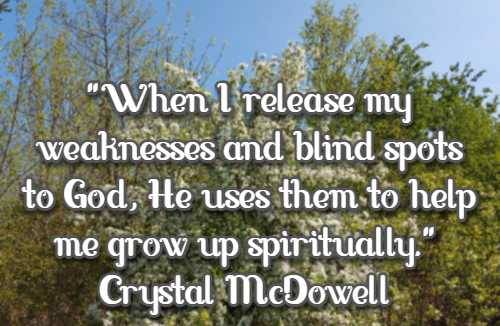 When I release my weaknesses and blind spots to God, He uses them to help me grow up spiritually. Crystal McDowell