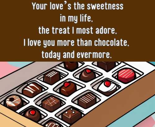 Your love's the sweetness in my life, the treat I most adore, I love you more than chocolate, today and evermore.